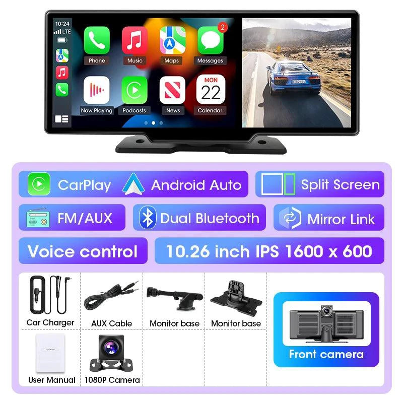 Mandotos 11.26-inch 4K dual lens car DVR dash cam with wireless connectivity, GPS, and large monitor for vehicle recording.