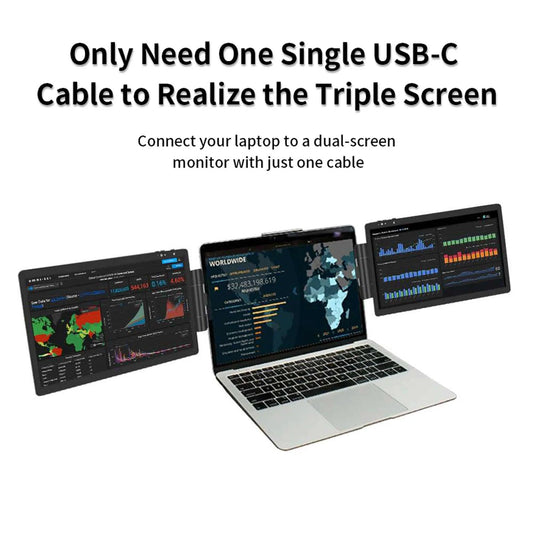 Mandotos 12-inch dual monitor screen extender for laptops, HD IPS LCD display, compatible with MacBook and Huawei laptops.