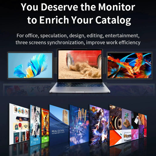 Mandotos 12-inch laptop dual monitor extender with 1920x1080 HD IPS LCD screen for MacBook and Huawei laptops.