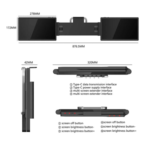 Mandotos 12-inch dual monitor extender with 1920x1080 HD IPS LCD screen for laptops, compatible with MacBook and Huawei.