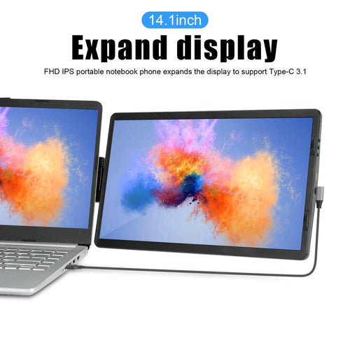 Mandotos 12-inch dual monitor screen extender with 1920x1080 HD IPS LCD for MacBook and Huawei laptops.