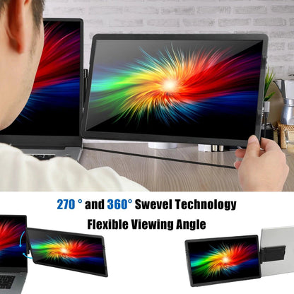 Mandotos 12-inch HD IPS LCD dual monitor extender for laptops, compatible with MacBook and Huawei, with 1920x1080 resolution.