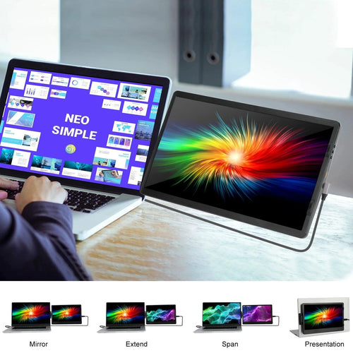 MANDOTOS 12-inch dual monitor screen extender for laptops, HD 1920x1080 IPS LCD display for MacBook and Huawei laptops.
