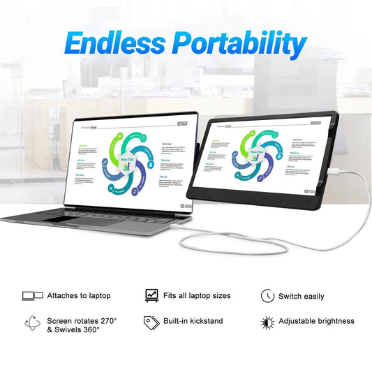 MANDOTOS 12-inch laptop dual monitor with 1920x1080 HD IPS LCD screen extender for MacBook and Huawei laptops.