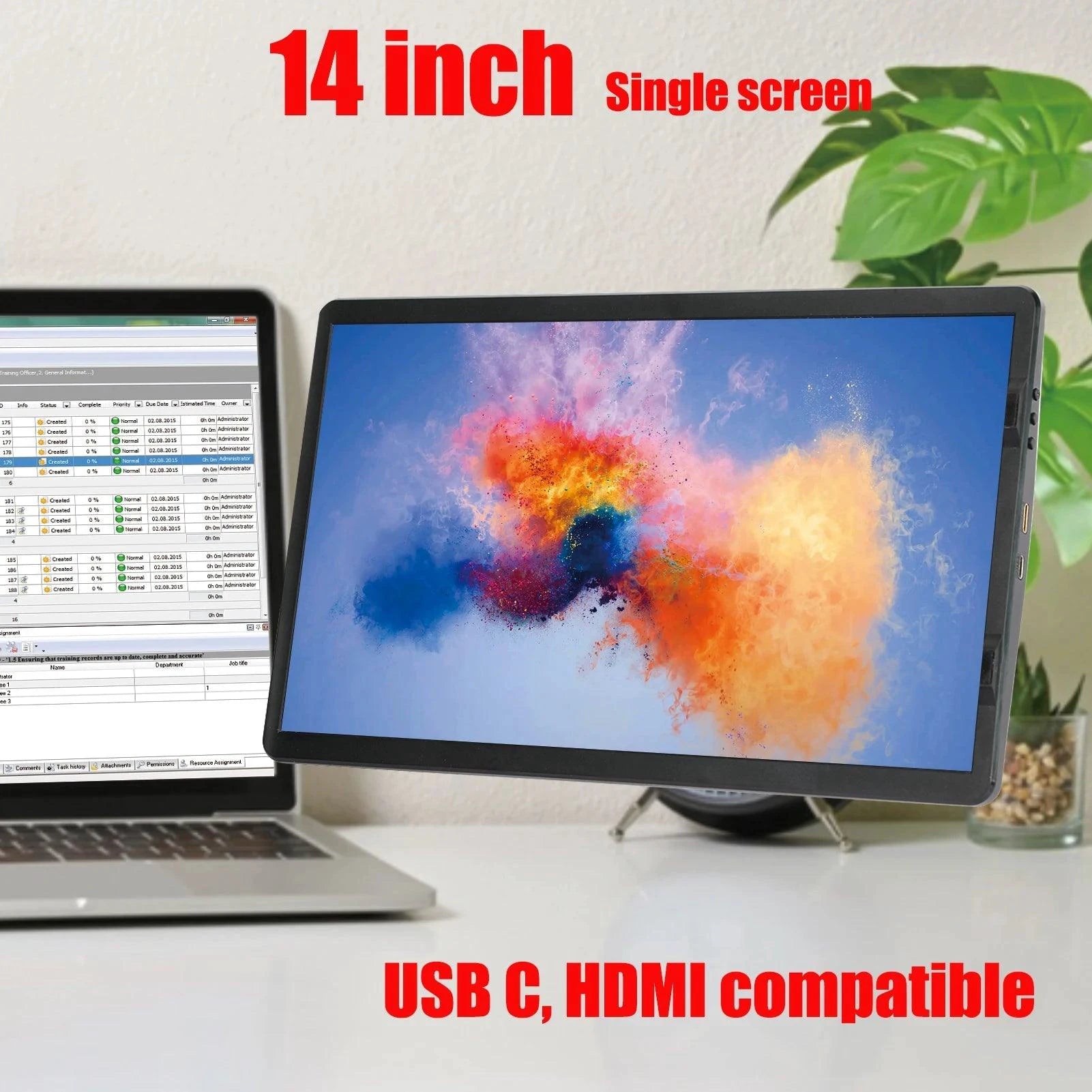 Mandotos 12-inch dual monitor extender with 1920x1080 HD IPS LCD for MacBook and Huawei laptops, offering extra screen space.