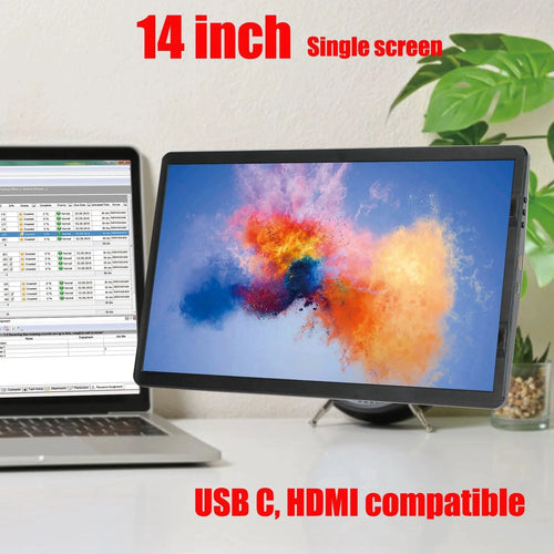 Mandotos 12-inch dual monitor extender with 1920x1080 HD IPS LCD for MacBook and Huawei laptops, offering extra screen space.
