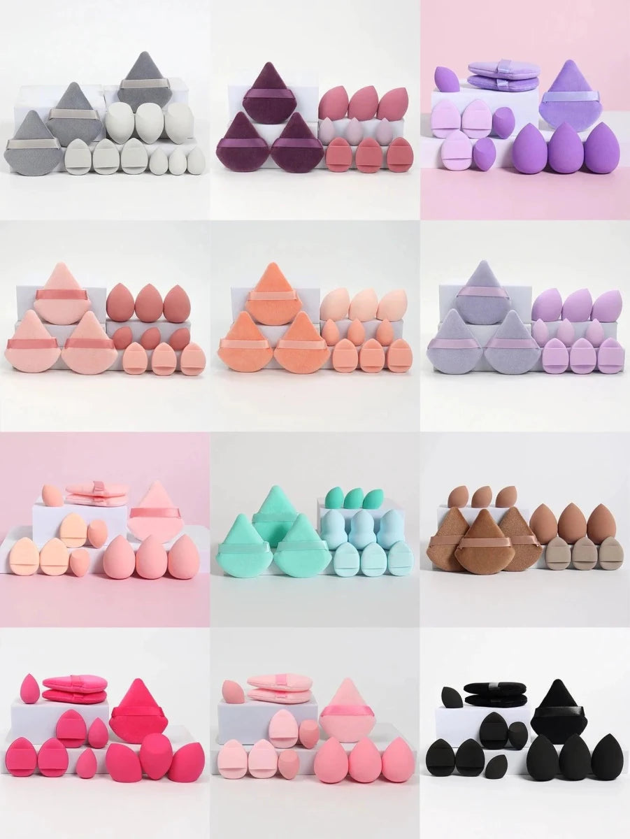 Mandotos 12-piece all-purpose makeup sponge set with loose powder puffs, beauty eggs, mini air cushions, and sponges.