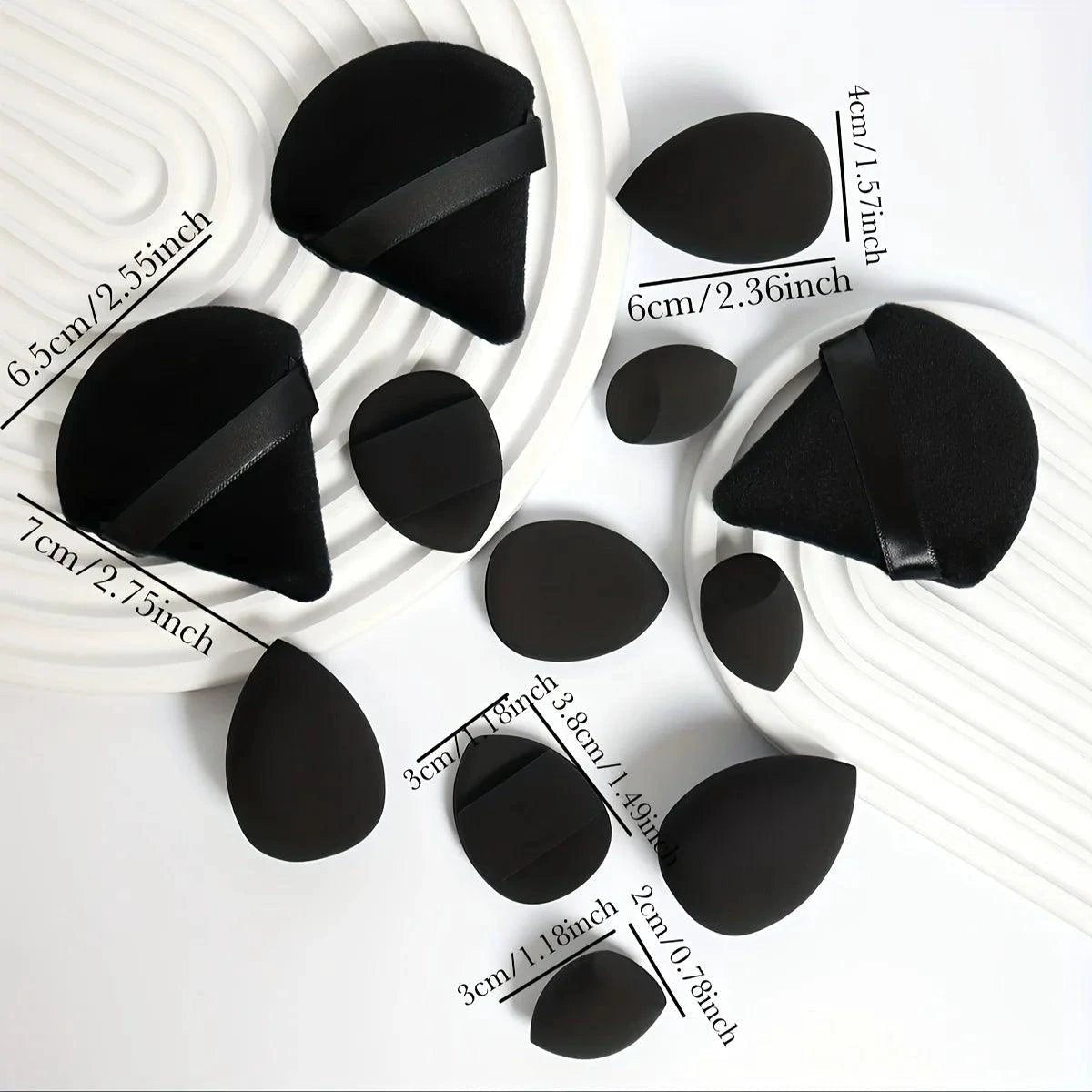 Mandotos 12-piece all-purpose makeup sponge set with loose powder puffs, mini air cushion sponges, and beauty eggs for flawless application.