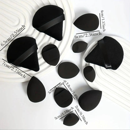 Mandotos 12-piece all-purpose makeup sponge set with loose powder puffs, mini air cushion sponges, and beauty eggs for flawless application.
