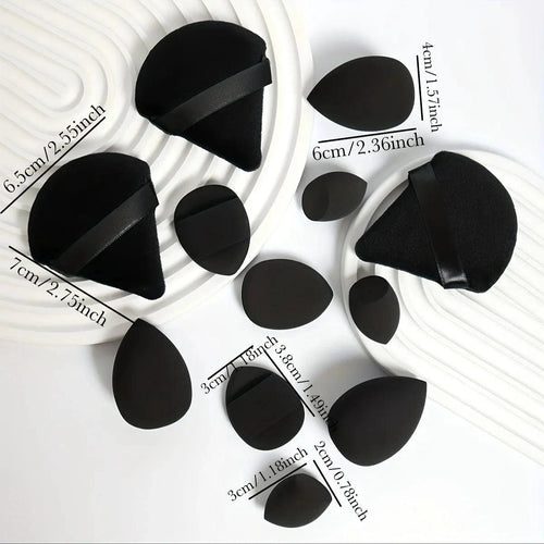 Mandotos 12-piece all-purpose makeup sponge set with loose powder puffs, mini air cushion sponges, and beauty eggs for flawless application.