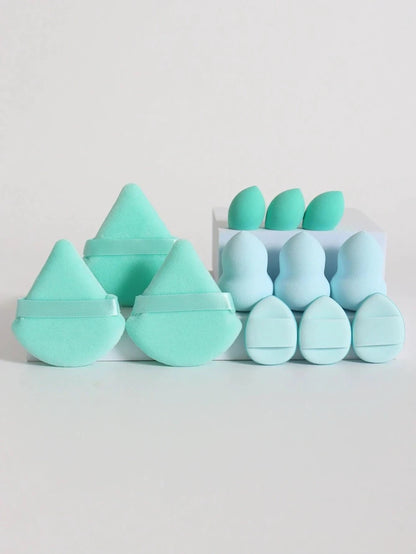 Mandotos 12-piece all-purpose makeup sponge set with loose powder puffs, mini air cushion sponges, and beauty eggs for flawless application