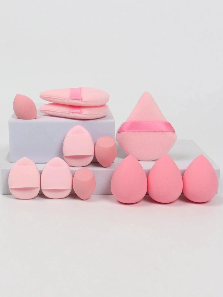 Mandotos 12-piece all-purpose makeup sponge set with loose powder puffs, mini beauty eggs, and air cushion sponges for flawless application