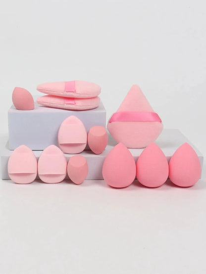 Mandotos 12-piece all-purpose makeup sponge set with loose powder puffs, mini beauty eggs, and air cushion sponges for flawless application
