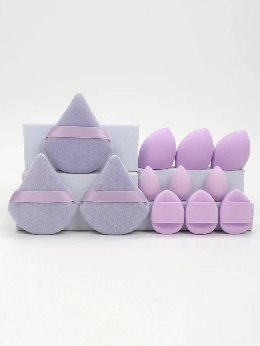 Mandotos 12-piece all-purpose makeup sponge set including beauty eggs, mini cushions, and loose powder puffs for flawless application.