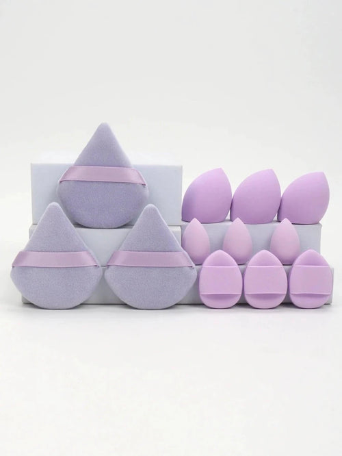 Mandotos 12-piece all-purpose makeup sponge set including beauty eggs, mini cushions, and loose powder puffs for flawless application.