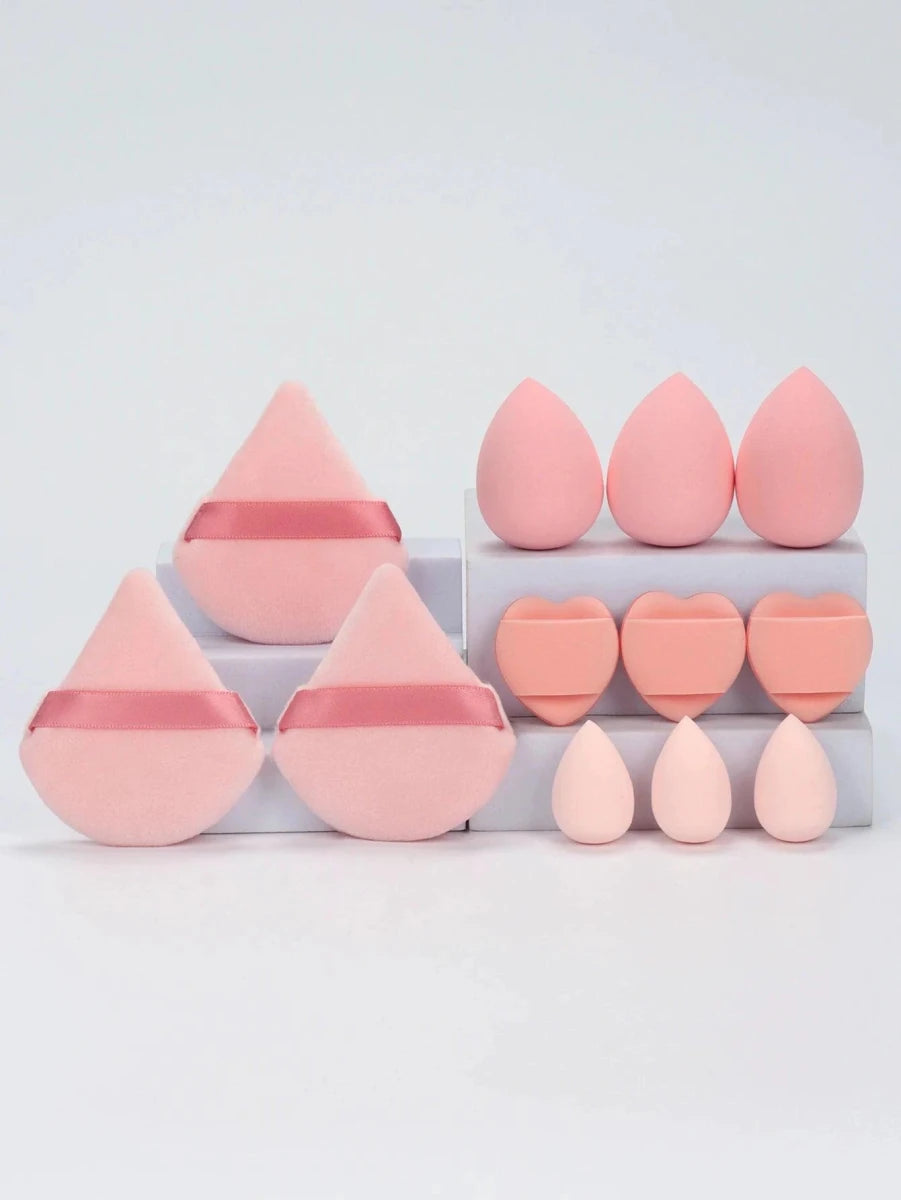 Mandotos 12-piece all-purpose makeup sponge set with loose powder puffs, mini beauty blenders, and air cushion sponges for flawless application