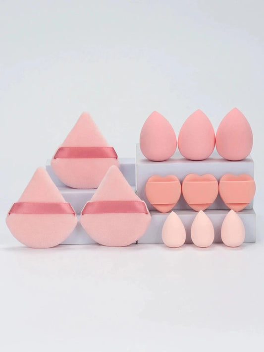 Mandotos 12-piece all-purpose makeup sponge set with loose powder puffs, mini beauty blenders, and air cushion sponges for flawless application