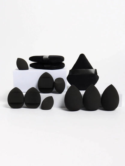 Mandotos 12-piece all-purpose makeup sponge set with loose powder puffs, mini beauty sponges, and air cushion puffs.