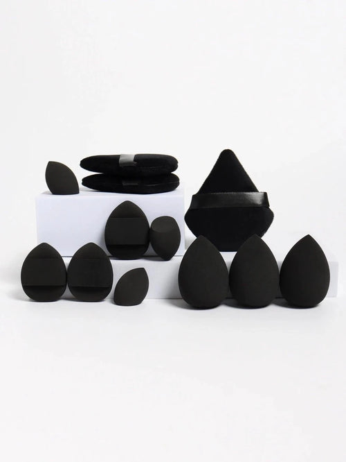 Mandotos 12-piece all-purpose makeup sponge set with loose powder puffs, mini beauty sponges, and air cushion puffs.