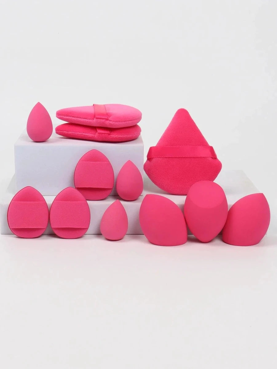 Mandotos 12-piece all-purpose makeup sponge set includes beauty eggs, mini cushions, and loose powder puffs for flawless application.