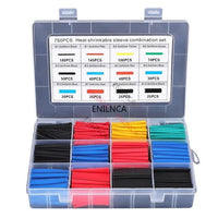 Mandotos heat-shrink tubing kit with 750 thermoresistant sleeves for electrical wire insulation and cable wrapping.