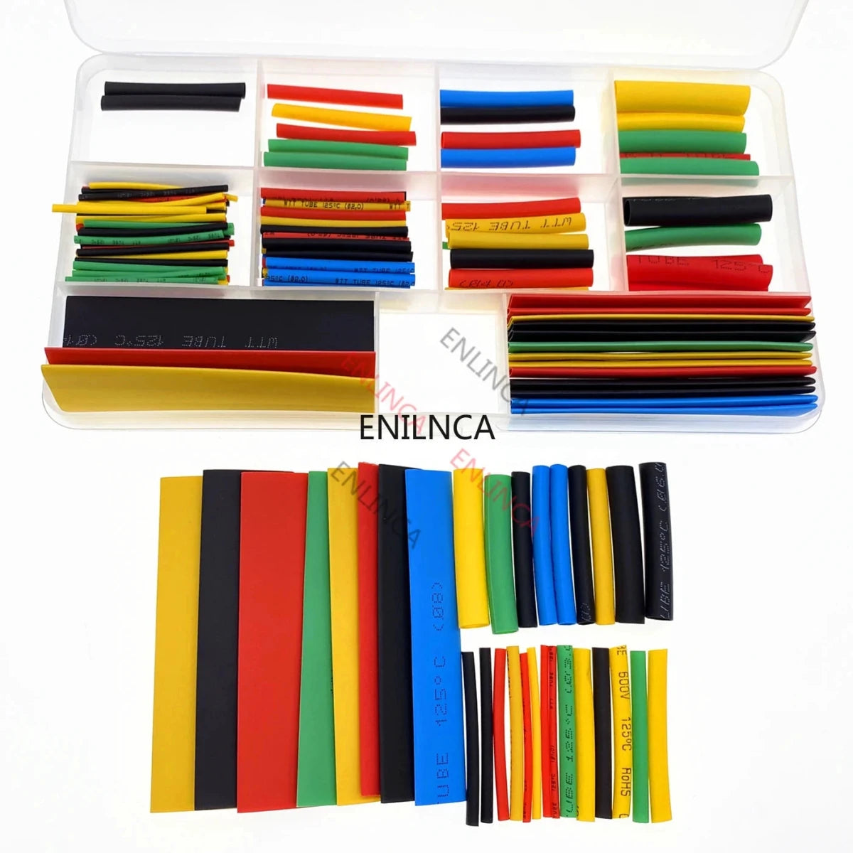Mandotos heat-shrink tubing kit with 750 thermoresistant sleeves for wire insulation and electrical connections.