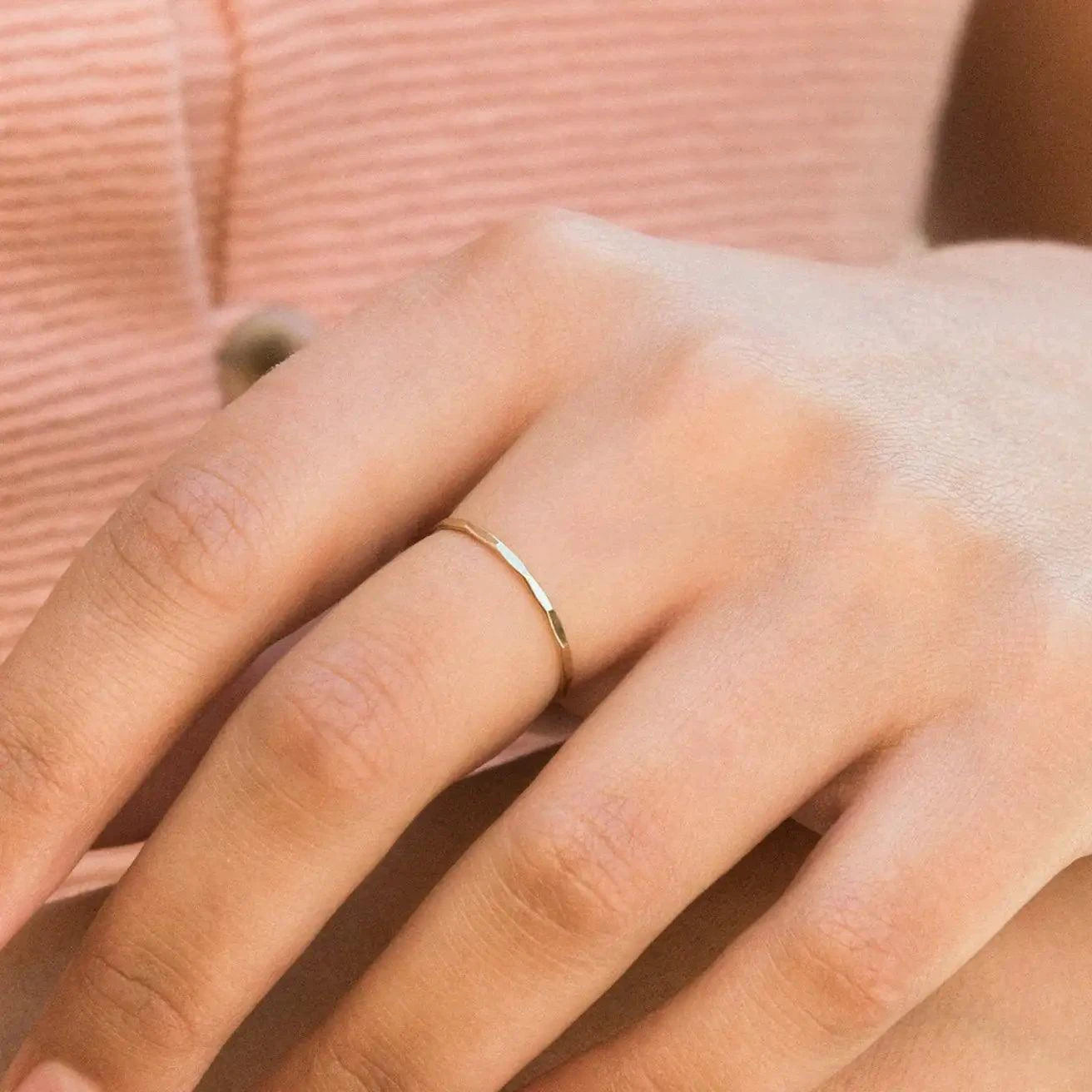 14K gold filled textured stacking ring by MANDOTOS, featuring a detailed, handcrafted design for elegant everyday wear.