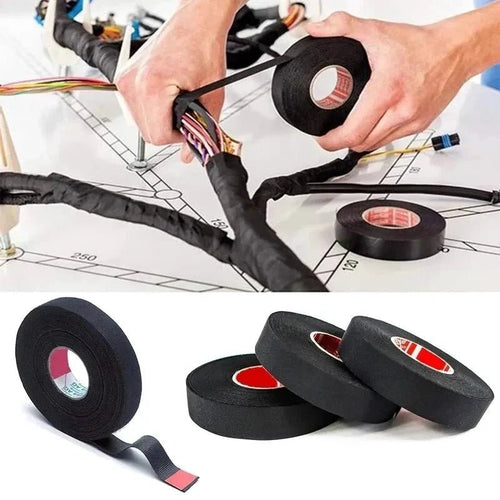 Mandotos 15-meter heat-resistant flame-retardant cloth tape for car cable harness wiring loom protection, adhesive Coroplast tape.