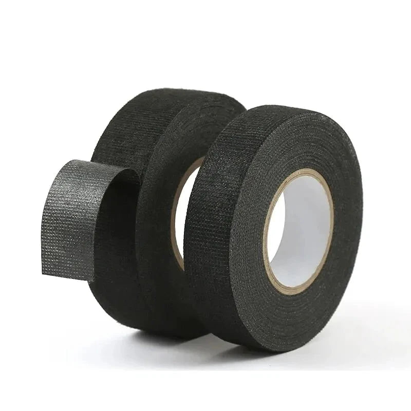 Mandotos 15-meter heat-resistant flame-retardant cloth tape for car cable harness wiring loom protection, adhesive-backed corrosion-resistant tape.
