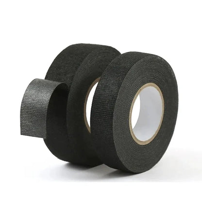 Mandotos 15-meter heat-resistant flame-retardant cloth tape for car cable harness wiring loom protection, adhesive-backed corrosion-resistant tape.