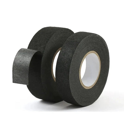 Mandotos 15-meter heat-resistant flame-retardant cloth tape for car cable harness wiring loom protection, adhesive-backed corrosion-resistant tape.