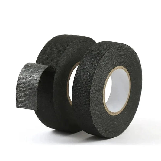 Mandotos 15-meter heat-resistant flame-retardant cloth tape for car cable harness wiring loom protection, adhesive-backed corrosion-resistant tape.