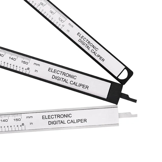 Mandotos 150mm and 100mm electronic digital caliper with carbon fiber body, dial vernier gauge, and precise measuring tool.