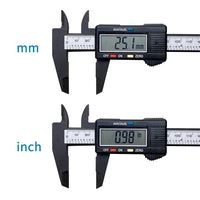 Mandotos 150mm digital caliper with carbon fiber body, dial vernier, and micrometer for precise measurement in a measuring tool.