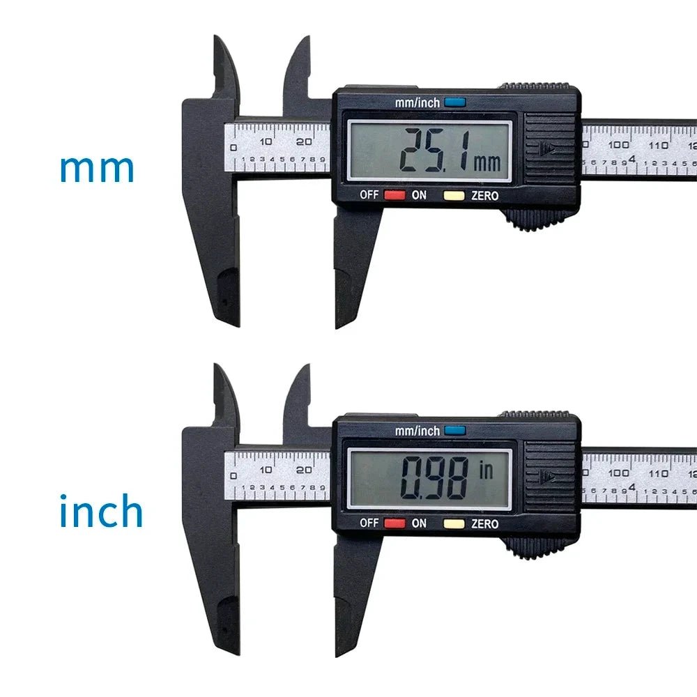 Mandotos 150mm digital caliper with carbon fiber body, dial vernier, and micrometer for precise measurement in a measuring tool.