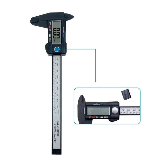 Mandotos electronic digital caliper with 150mm and 100mm carbon fiber dial vernier caliper gauge for precise measurement.