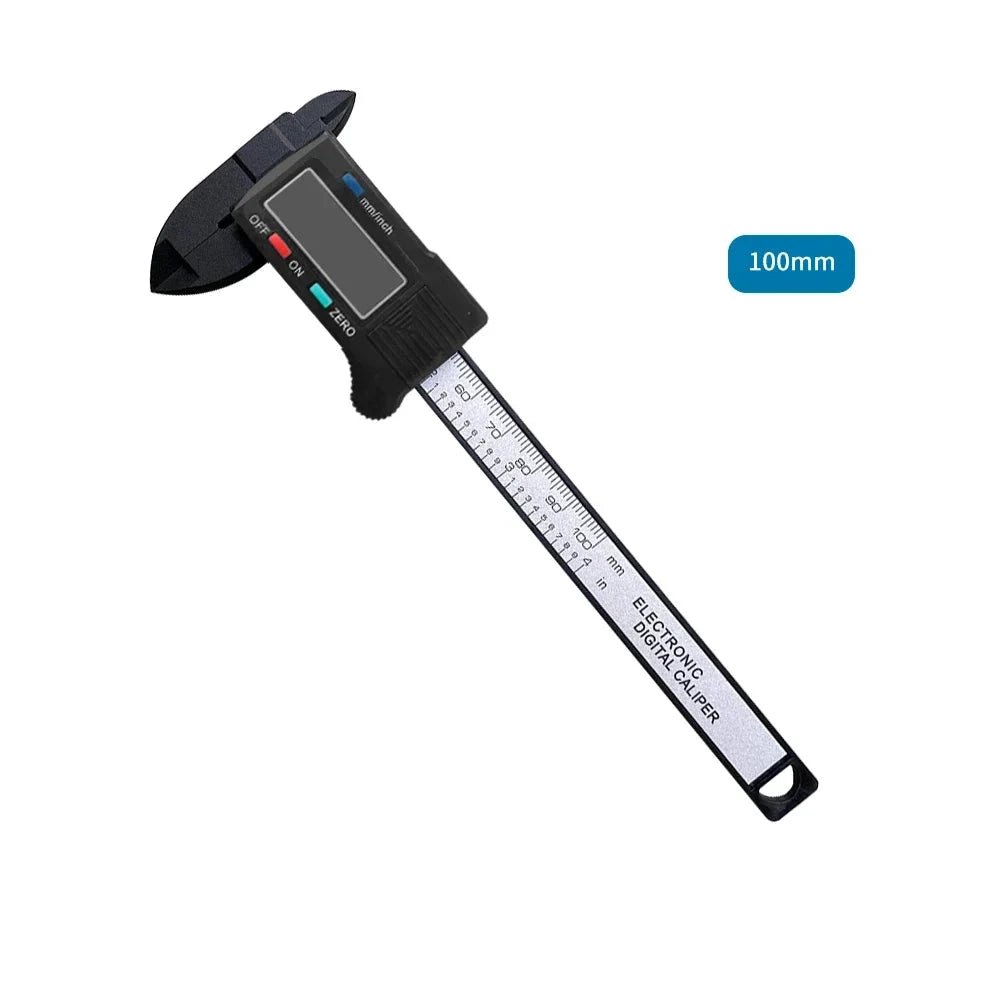 Mandotos electronic digital caliper with carbon fiber body, measuring 150mm and 100mm, featuring dial and vernier for precise measurement.