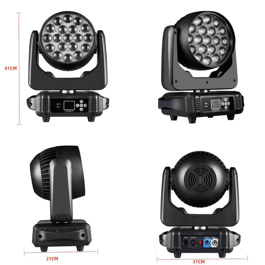 Mandotos 19x15W RGBW LED moving head stage light with DMX512 for dynamic stage lighting and effects.