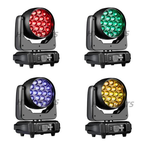 Mandotos 19x15W RGBW LED moving head stage light with DMX512 for professional stage lighting effects.
