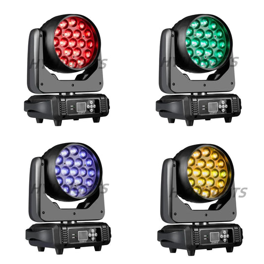 Mandotos 19x15W RGBW LED moving head stage light with DMX512 for professional stage lighting effects.