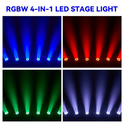 Mandotos 19x15W RGBW LED moving head light for stage lighting with DMX512 control, featuring vibrant color and adjustable beam angles.