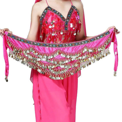 Mandotos multi-color glass silk velvet belly dance belt with crystals, waist chain, and hip scarf for dance performances