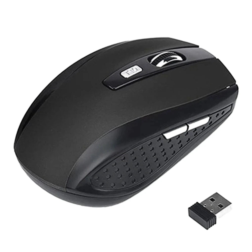 Mandotos 2.4G wireless Bluetooth ergonomic mouse with 800/1200/1600 DPI and 6 mute buttons for MacBook, tablets, and laptops.