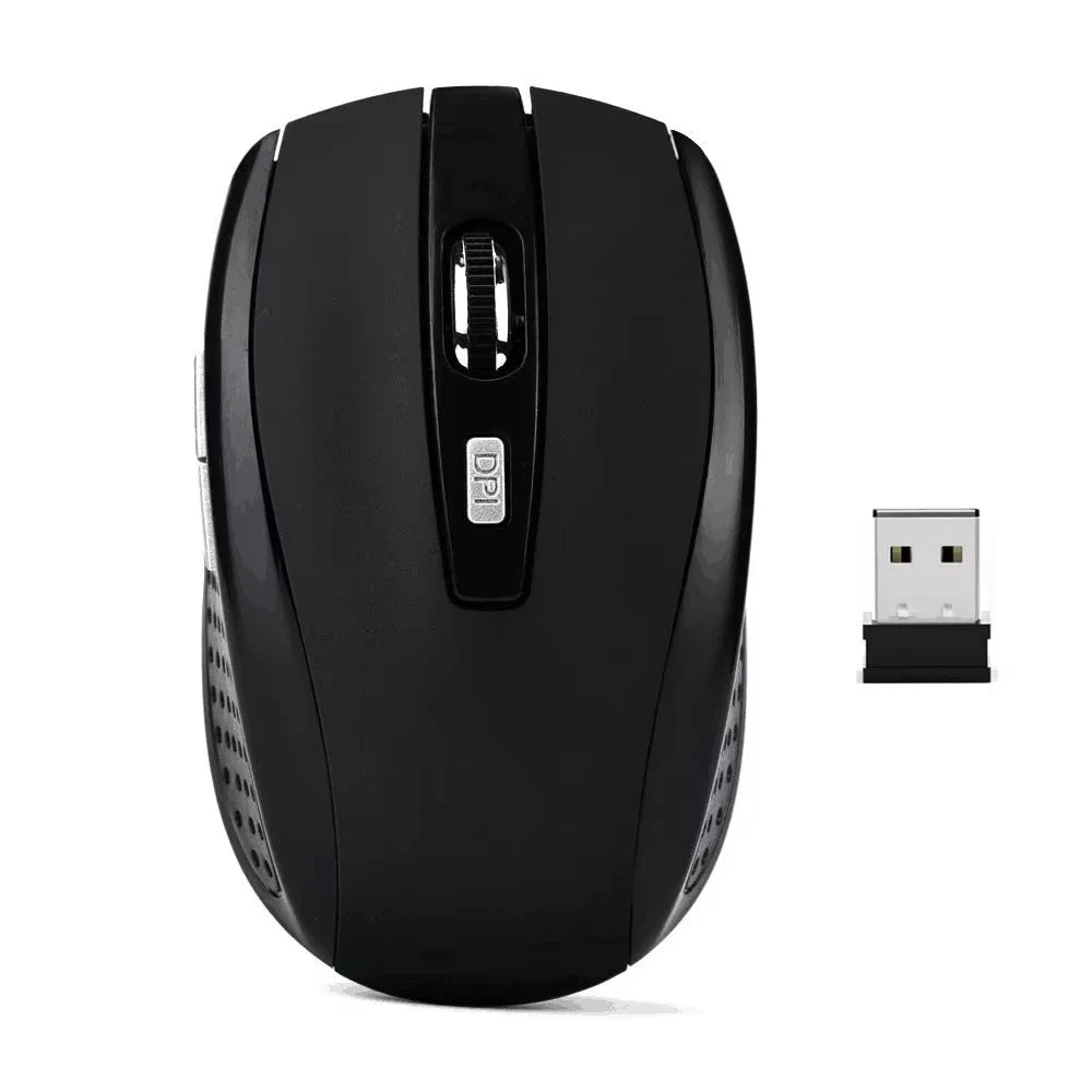 Mandotos 2.4G wireless Bluetooth ergonomic mouse with 6 mute buttons and adjustable 800/1200/1600 DPI for MacBook and laptops.