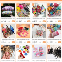 Set of 20/50 kids elastic hair bands by MANDOTOS, colorful sweets-themed scrunchies and hair ties for children’s hair accessories.