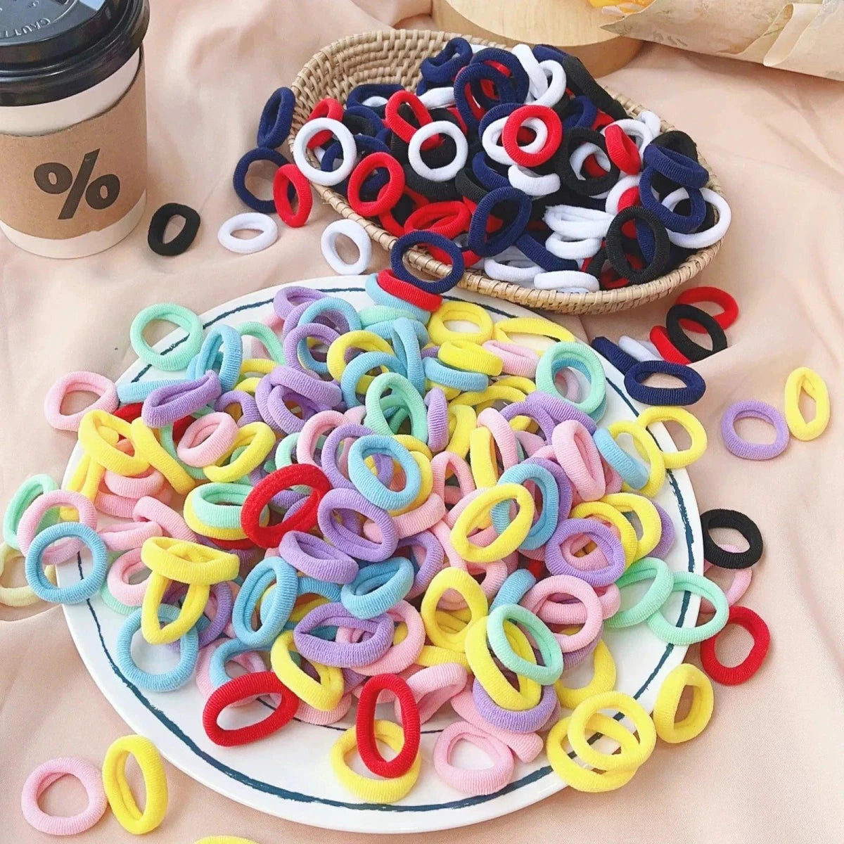 Mandotos kids elastic hair bands with colorful sweets design, suitable for girls' hair ties, clips, and headbands.