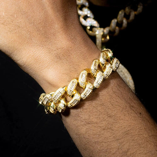 20mm gold Cuban bracelet by MANDOTOS featuring thick, polished links in a luxurious gold finish.