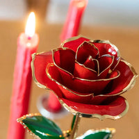 24K gold plated rose gift by MANDOTOS, showcasing a beautifully crafted gold rose with intricate details and elegant packaging.