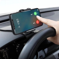 Mandotos 360° rotatable car phone holder, universal dashboard mount for mobile phones, easy grip auto bracket for secure fit.