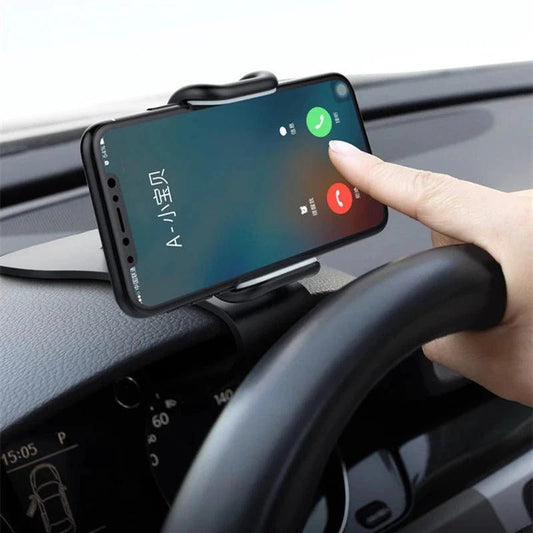 Mandotos 360° rotatable car phone holder, universal dashboard mount for mobile phones, easy grip auto bracket for secure fit.